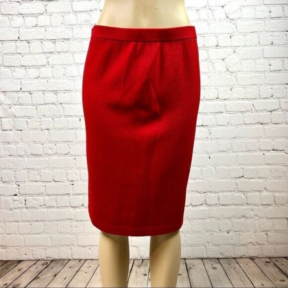 Vintage 80s St John By Marie Gray Red Knit Santana Skirt - Picture 1 of 9